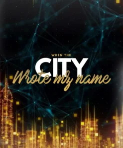 City skyline with glowing text overlay